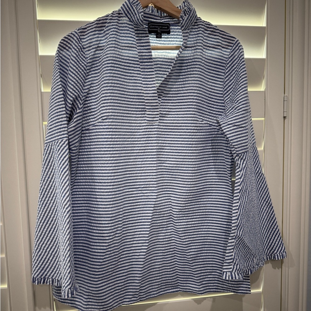 Duffield Lane Navy and White Striped Blouse